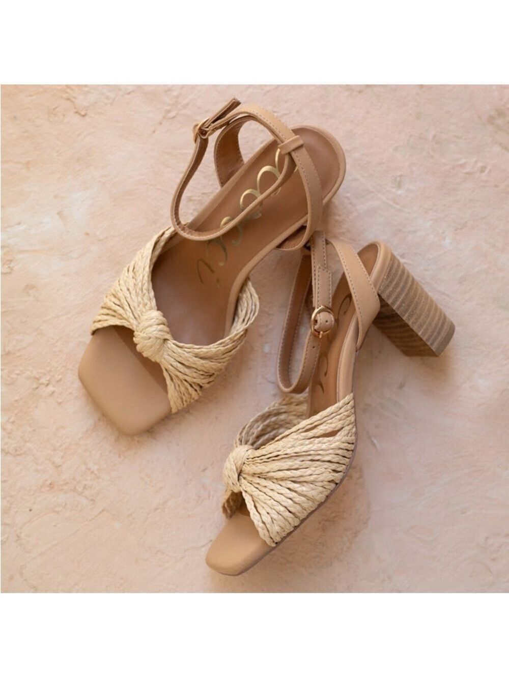 Ccocci Joyce Raffia Knotted Stacked Block Heel Sandal with Square Toe